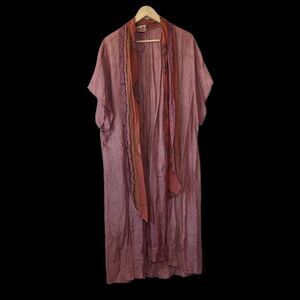 URU Vintage Terra Cotta Woven Lagenlook Shawl Collar‎ Duster One Size